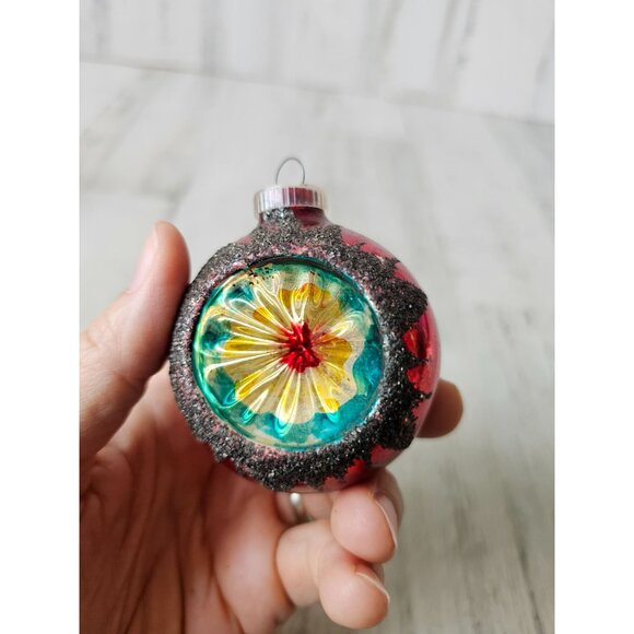 Antique indent red ball mercury reflector ornament West Germany Xmas glitter tre - Picture 12 of 12